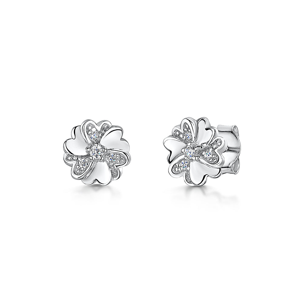 Sterling Silver Small Stud Multi Heart Flower Earring-JOOLS by Jenny Brown