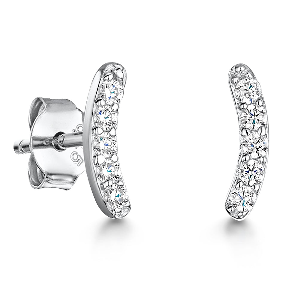 Sterling Silver Curved Stud Earring With Pave Set Cubic Zirconia JOOLS by Jenny Brown