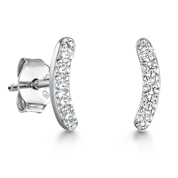 Sterling Silver Curved Stud Earring With Pave Set Cubic Zirconia JOOLS by Jenny Brown