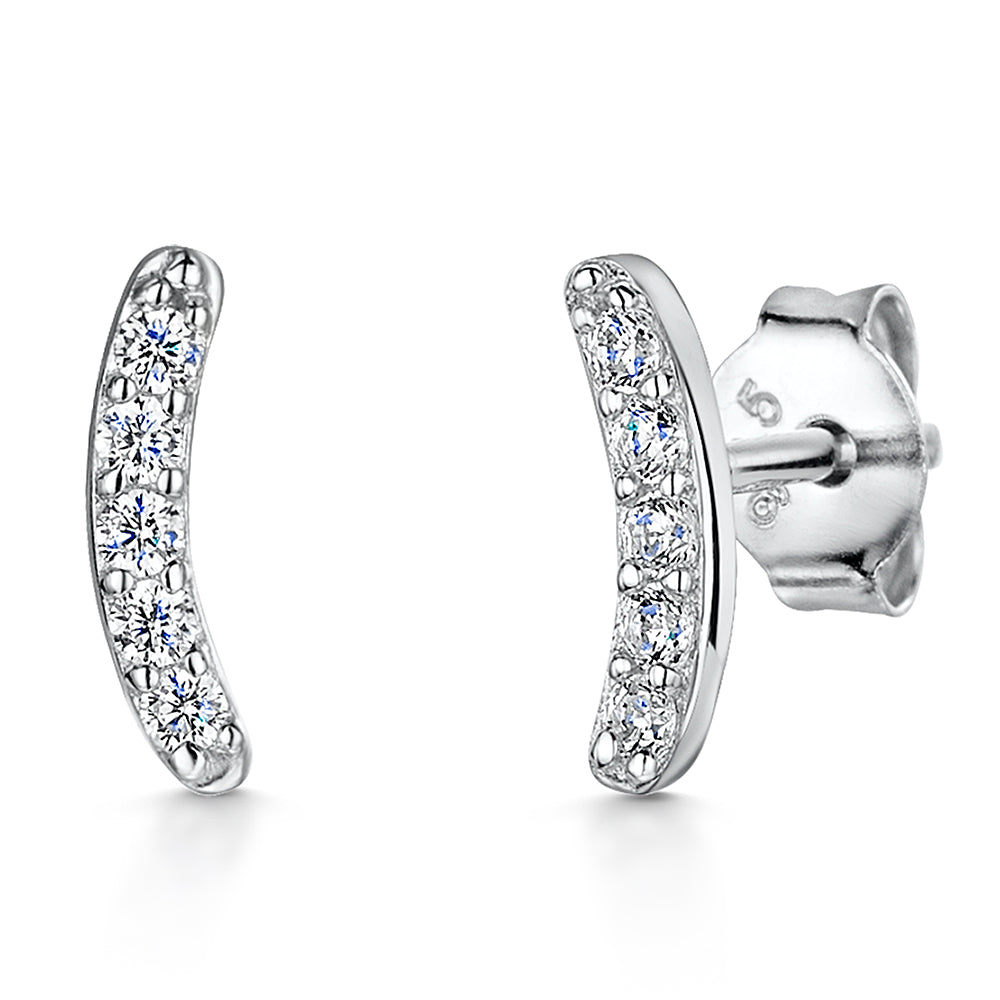 Sterling Silver Curved Stud Earring With Pave Set Cubic Zirconia JOOLS by Jenny Brown
