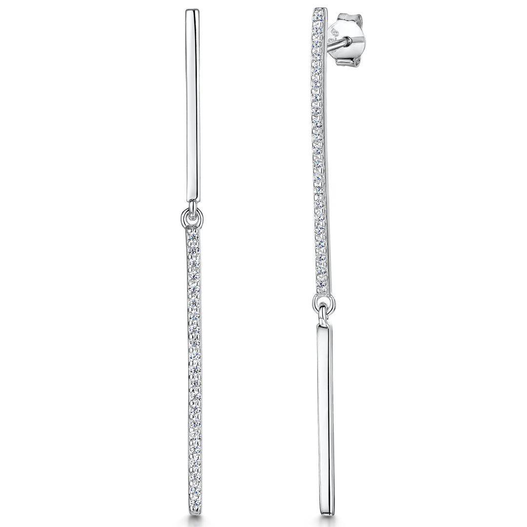 Sterling Silver Long Drop Bar Earrings- JOOLS by Jenny Brown