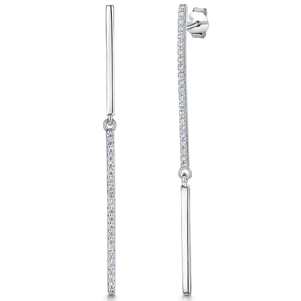 Sterling Silver Long Drop Bar Earrings- JOOLS by Jenny Brown
