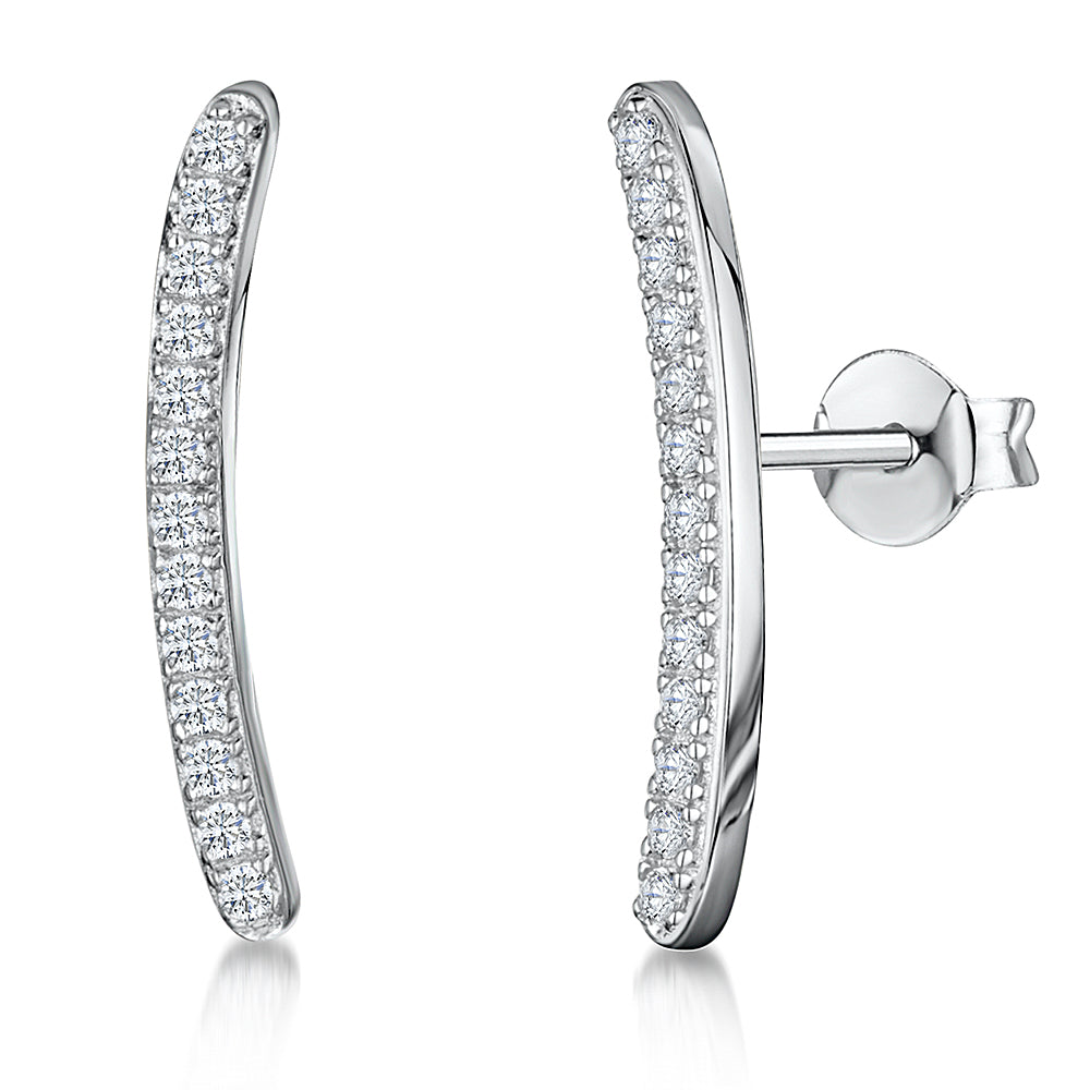 Sterling Silver Long Curved  Stud Earring