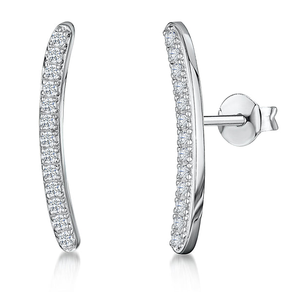 Sterling Silver Long Curved  Stud Earring