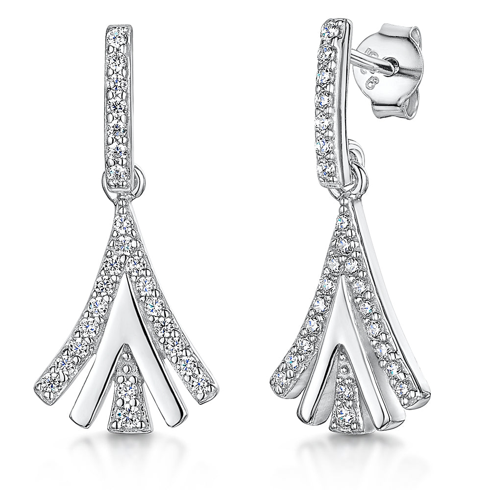 Sterling Silver Art Deco Inverted V Shape Drop Earrings Set With Pave Cubic Zirconia Stonesdrop earrings - JOOLS By Jenny Brown