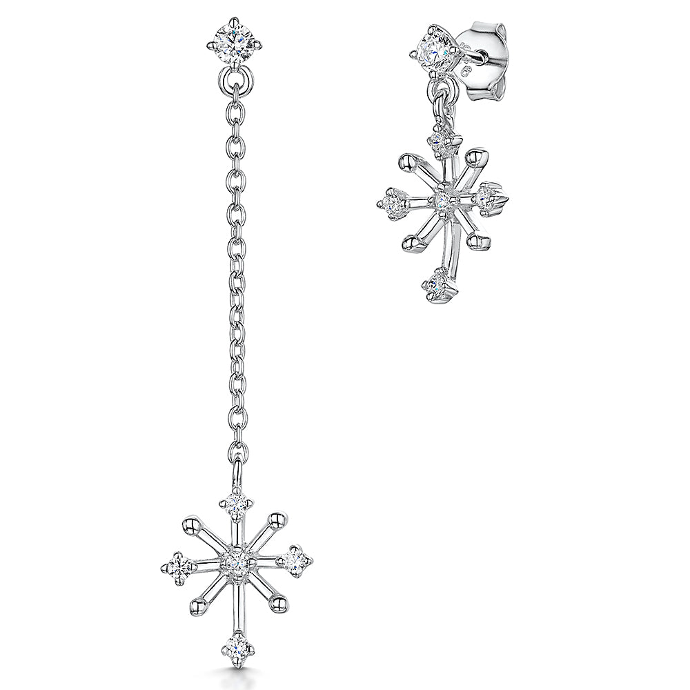 Sterling Silver Snowflake Long Short Chain Earrings- JOOLS By Jenny Brown