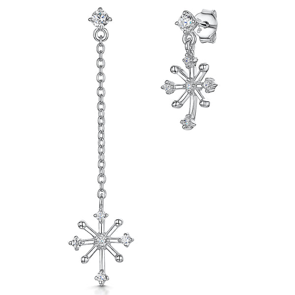 Sterling Silver Snowflake Long Short Chain Earrings- JOOLS By Jenny Brown