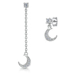 Load image into Gallery viewer, Sterling Silver Half Moon Stud And Long Chain Earrings-JOOLS by Jenny Brown
