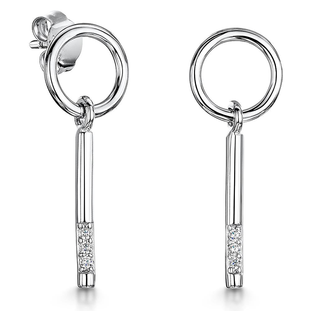 Sterling-Silver-Circle-Earrings-With-A-Cubic-Zirconia-Tipped-Bar-Drop-JOOLS by Jenny Brown