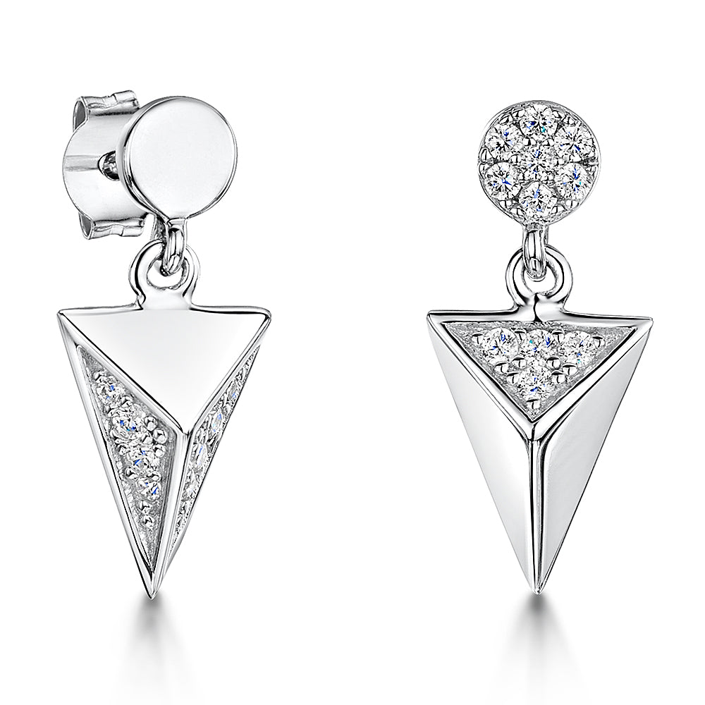 Sterling Silver Drop With Mismatched Cubic Zirconia Encrusted Pyramids JOOLS by Jenny Brown