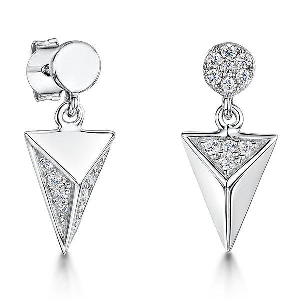 Sterling Silver Drop With Mismatched Cubic Zirconia Encrusted Pyramids JOOLS by Jenny Brown