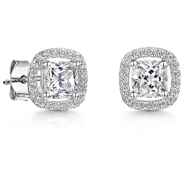 Sterling Silver Small Cushion Cut Halo Earrings JOOLS by Jenny Brown