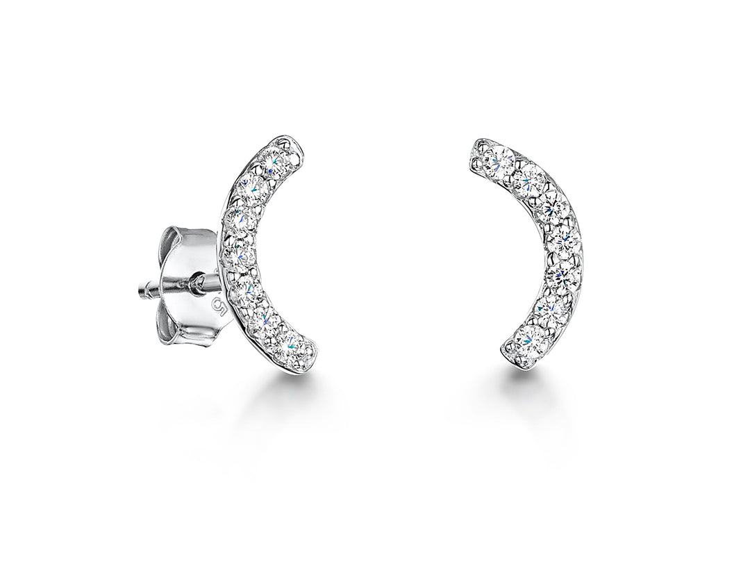 Sterling Silver Curve Stud Earring With Pave Set Cubic Zirconias JOOLS by Jenny Brown