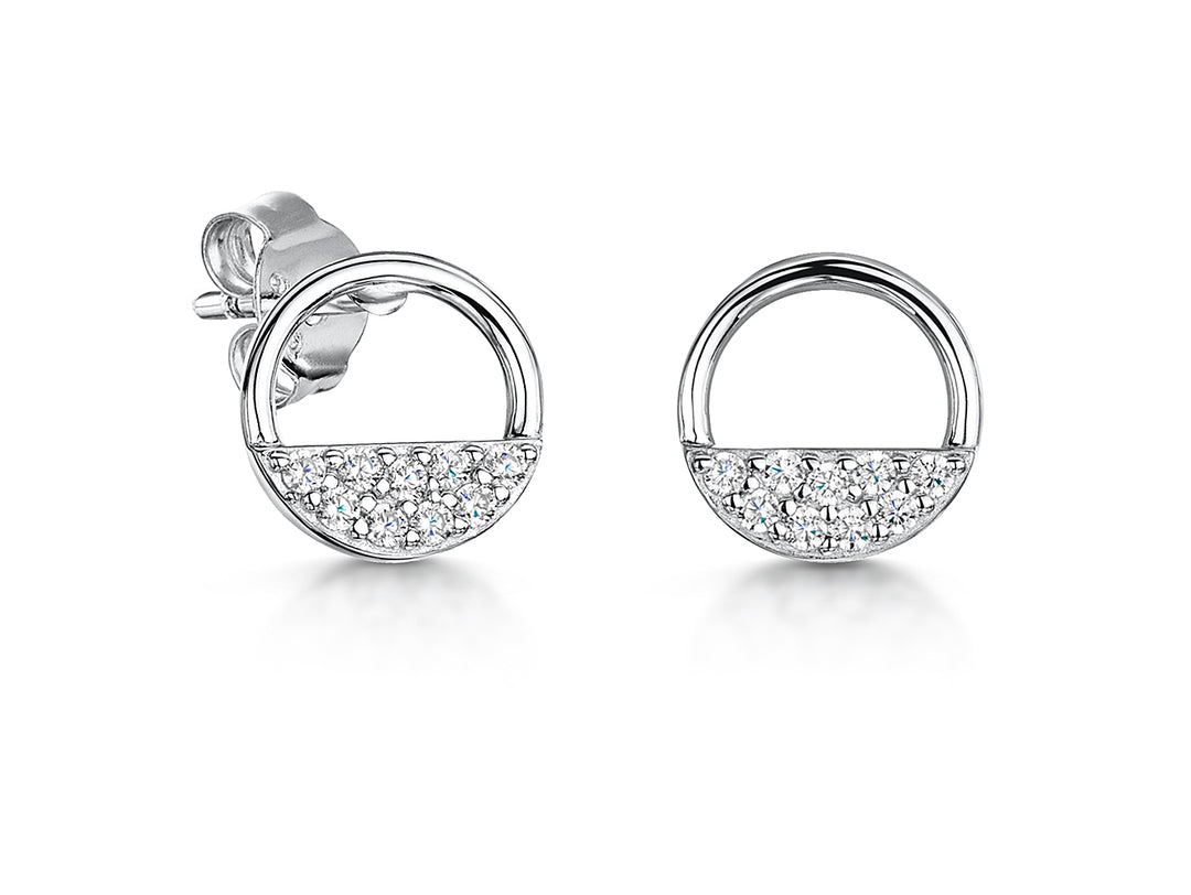 Sterling Silver Circle Studs 1/4 Filled With Cubic Zirconias JOOLS by Jenny Brown