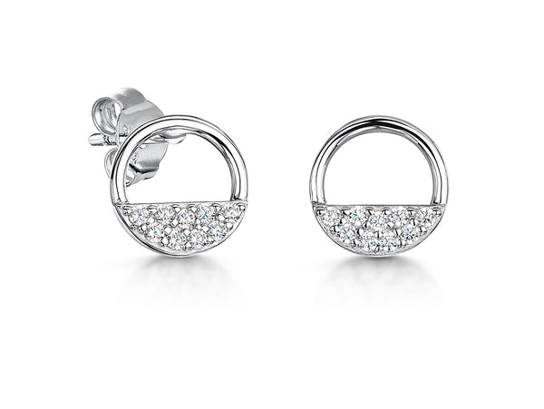 Sterling Silver Circle Studs 1/4 Filled With Cubic Zirconias JOOLS by Jenny Brown