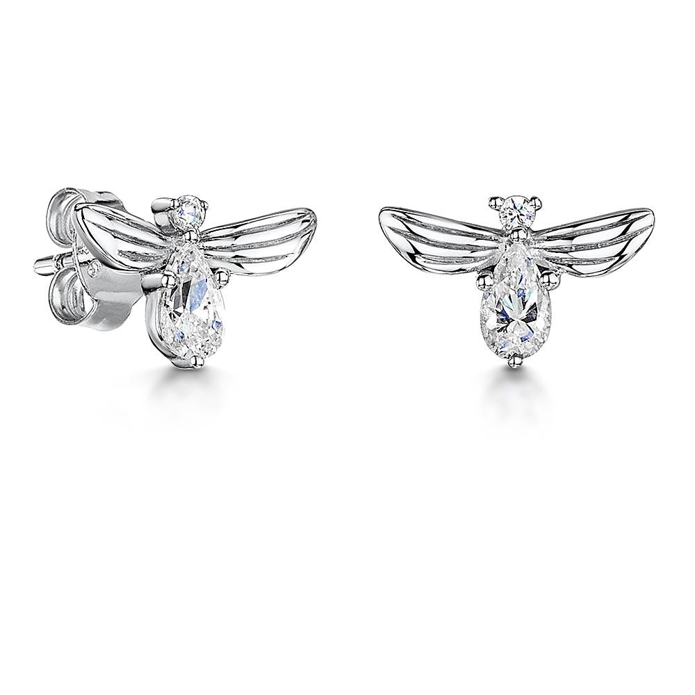Sterling Silver Bumble Bee Earrings With A Cubic Zirconia Centre- JOOLS By Jenny Brown
