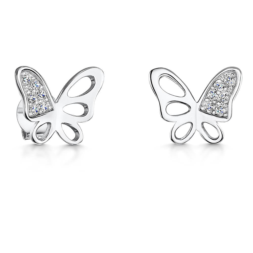 Sterling Silver Butterfly  Part Cubic Zirconia Stud Earrings - JOOLS By Jenny Brown