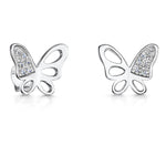 Load image into Gallery viewer, Sterling Silver Butterfly  Part Cubic Zirconia Stud Earrings - JOOLS By Jenny Brown

