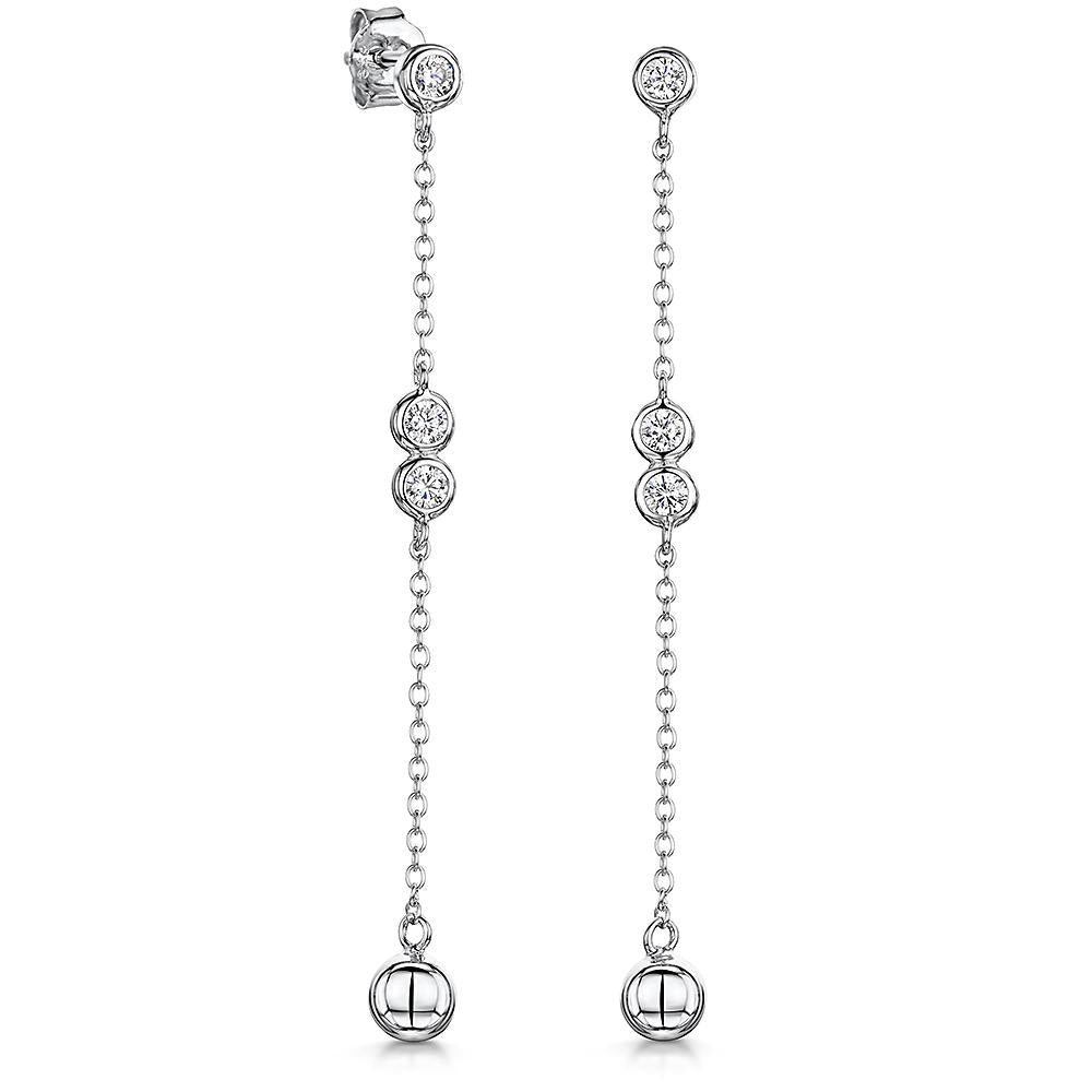 Sterling Silver Bead Drop Earrings  Set With Silver Ball and Cubic Zirconia Rub Set Stonesearrings - JOOLS By Jenny Brown