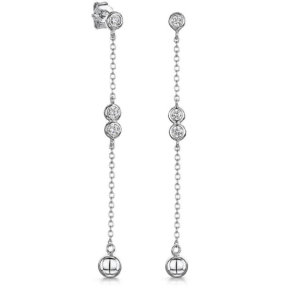 Sterling Silver Bead Drop Earrings  Set With Silver Ball and Cubic Zirconia Rub Set Stonesearrings - JOOLS By Jenny Brown