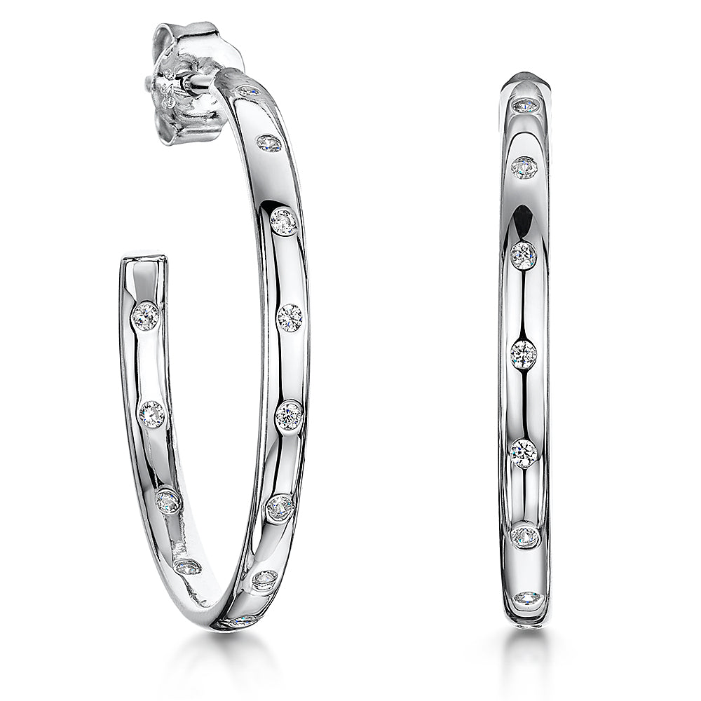 Sterling Silver 3/4 Hoop Earrings Studded With Evenly Spaced Cubic Zirconias JOOLS by Jenny Brown
