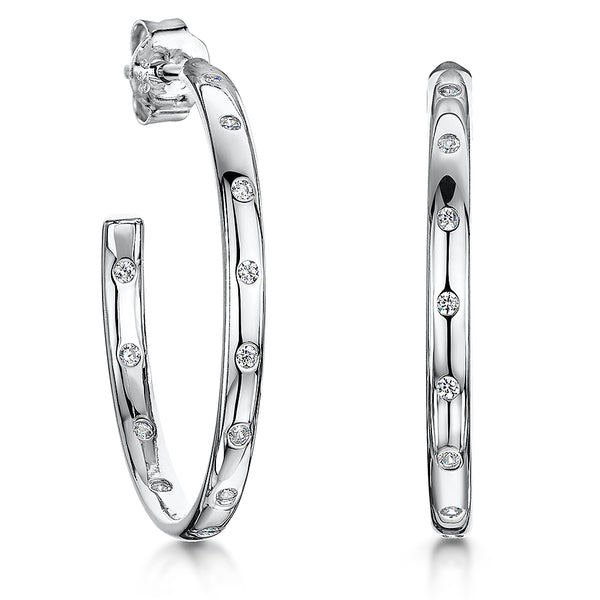 Sterling Silver 3/4 Hoop Earrings Studded With Evenly Spaced Cubic Zirconias JOOLS by Jenny Brown