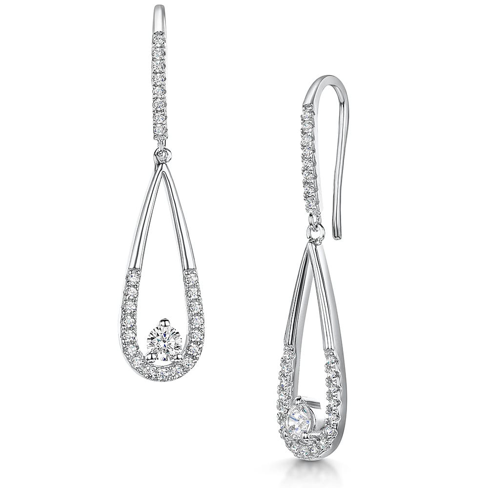 Sterling Silver Teardrop  Earrings With A Half Pave Set And Plain DetailOOLS by Jenny Brown