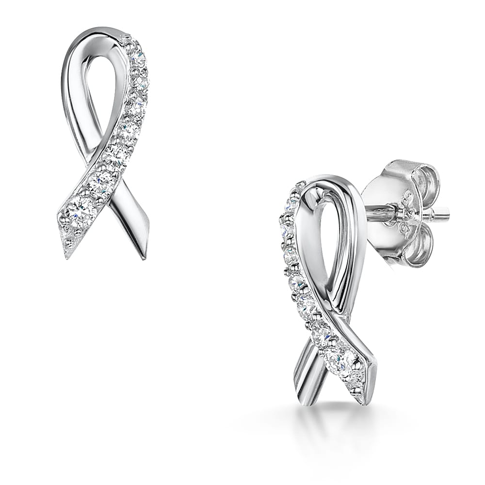Sterling Silver Cubic Zirconia Ribbon Earrings- JOOLS by Jenny Brown