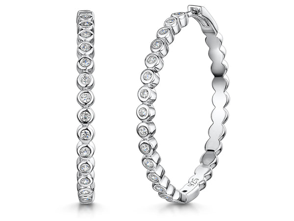 Sterling Silver Medium Hoop Earrings With Round Rubover Cubic Zirconia-JOOLS by Jenny Brwon