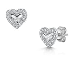 Load image into Gallery viewer, Sterling Silver Heart Studs With Polished Silver Centre And Pave Surround- JOOLS by Jenny Brown
