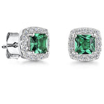 Load image into Gallery viewer, Sterling Silver Green Emerald Princess Cut Earrings With Pave Set Surround JOOLS by Jenny Brown

