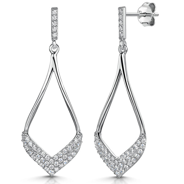 A pair of sterling silver open teardrop-shaped drop earrings with pave cubic zirconia stones-JOOLS by Jenny Brown