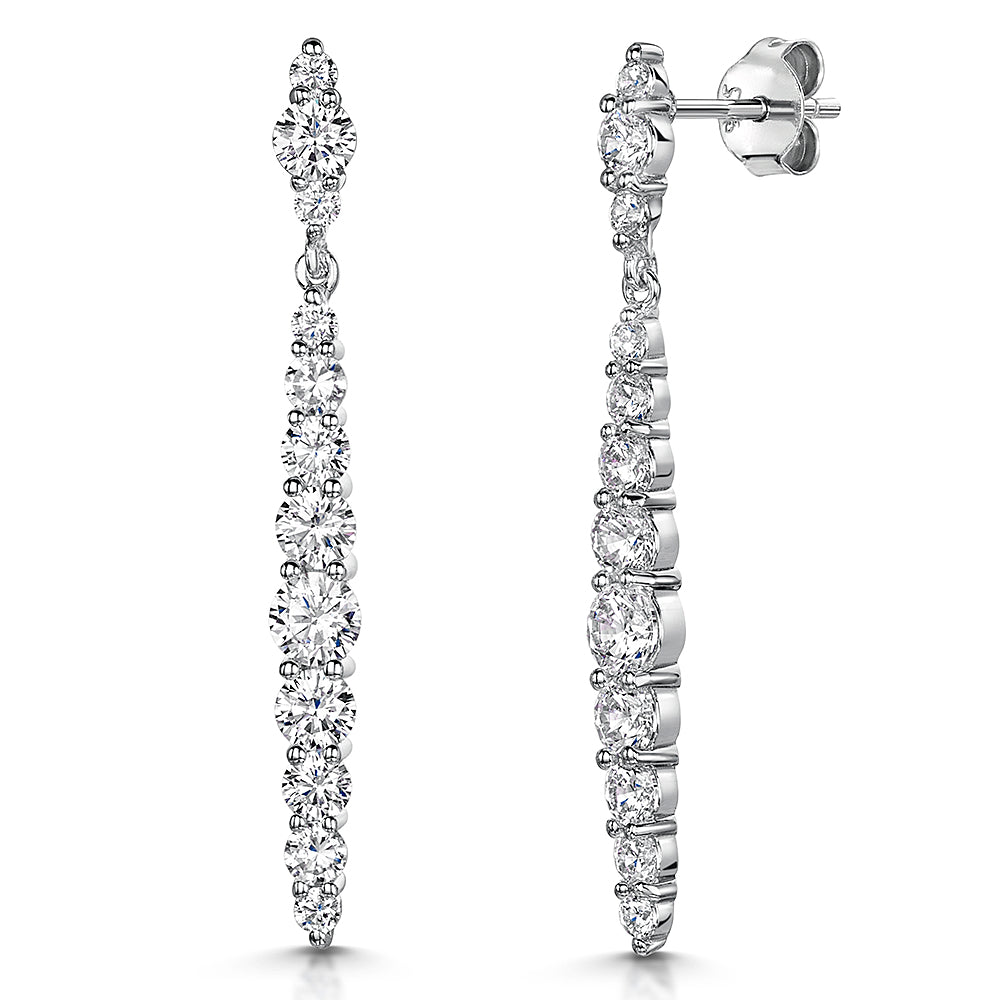 Sterling Silver Cubic Zirconia Oval Drop Earrings-JOOLS by Jenny Brown
