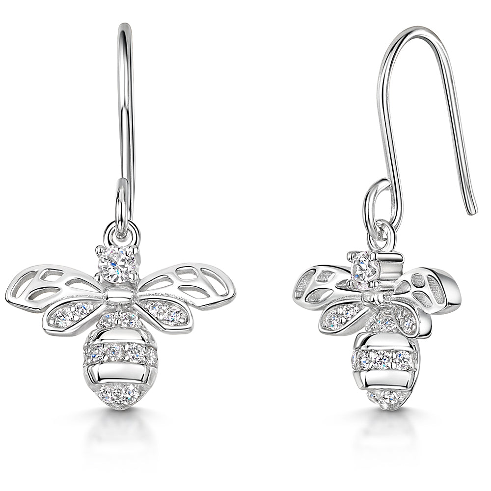 Sterling Silver Drop Bee Earrings With Cubic Zirconias JOOLS by Jenny Brown
