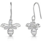 Load image into Gallery viewer, Sterling Silver Drop Bee Earrings With Cubic Zirconias JOOLS by Jenny Brown
