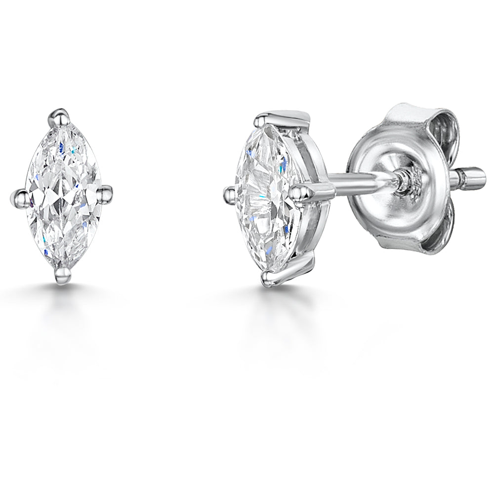 Sterling Silver 3x6mm Marquise Cubic Zirconia Stud Earrings