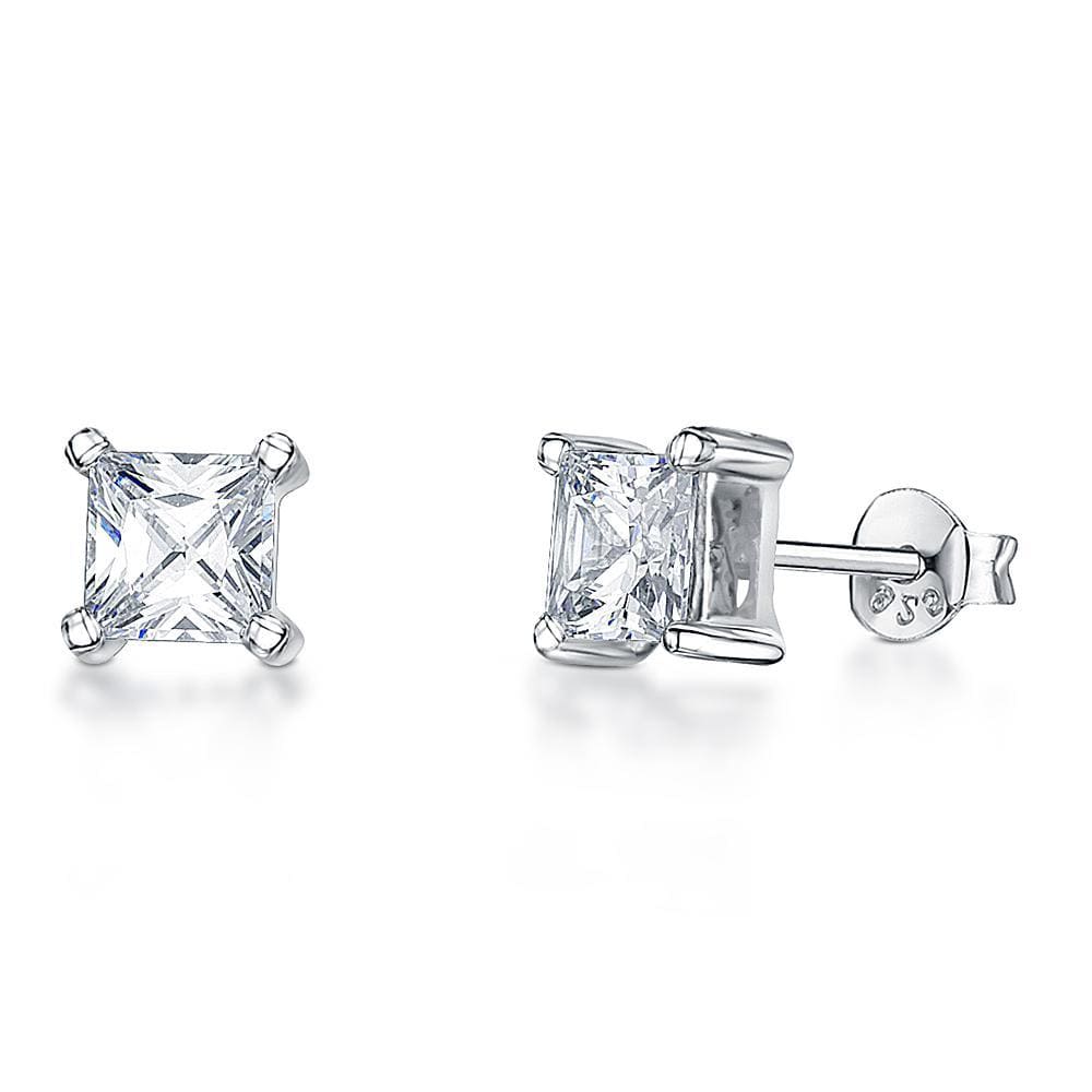 Sterling Silver  Solitaire Princess Cut Square Earrings - JOOLS By Jenny Brown