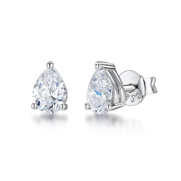 Sterling Silver Stud Earring With 4x6mm Pear Shaped Cubic Zirconia JOOLS by Jenny Brown