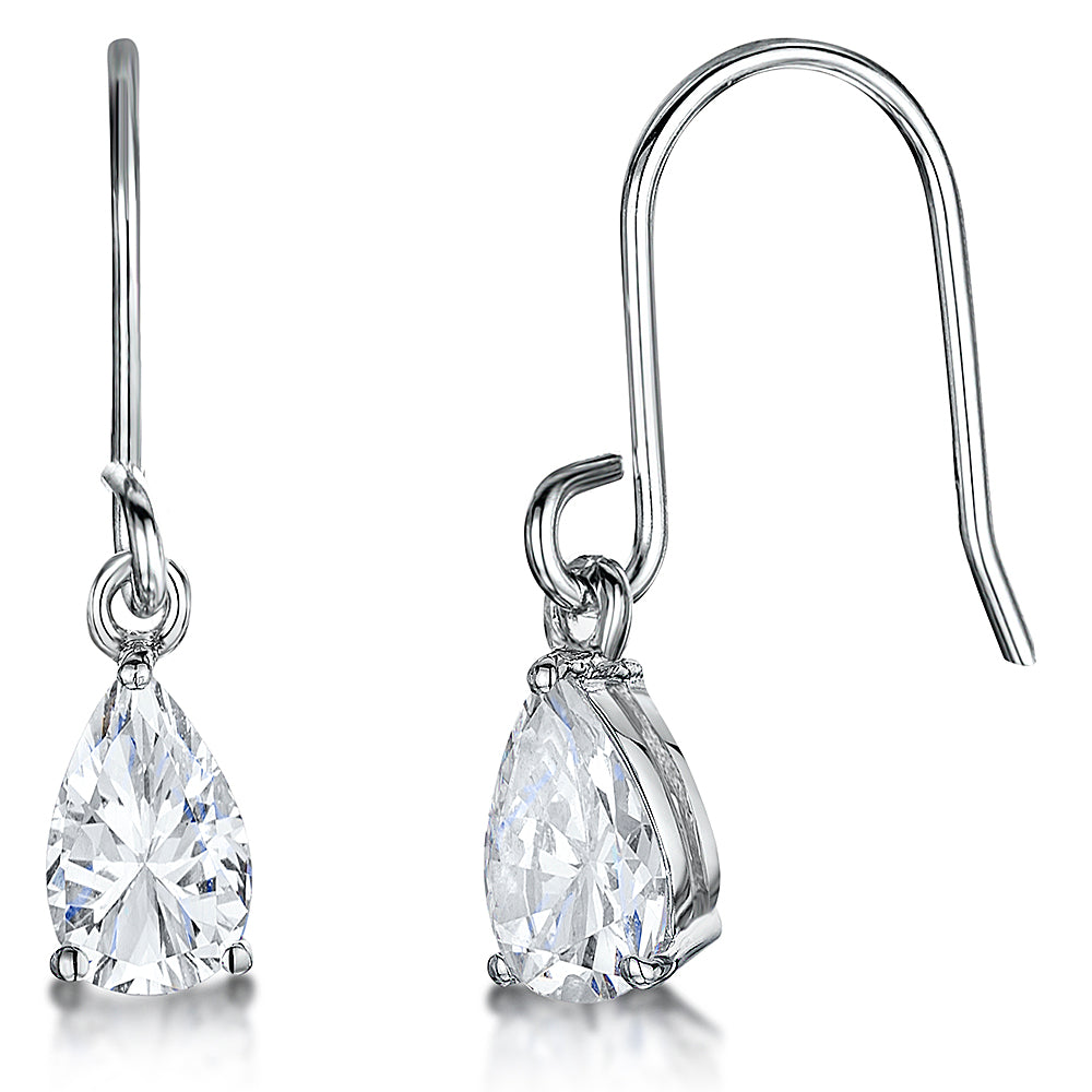 Sterling Silver Fishhook Drop Earring With 5x8mm Pear Cubic Zirconia JOOLS by Jenny Brown