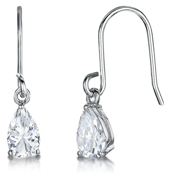 Sterling Silver Fishhook Drop Earring With 5x8mm Pear Cubic Zirconia JOOLS by Jenny Brown