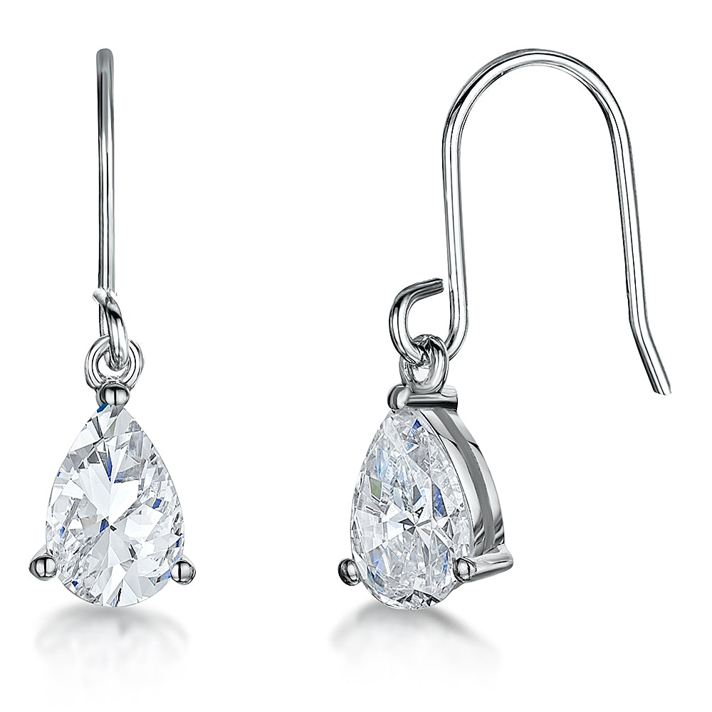 Sterling Silver Fishhook Pear Cut Cubic Zirconia Earring JOOLS by Jenny Brown