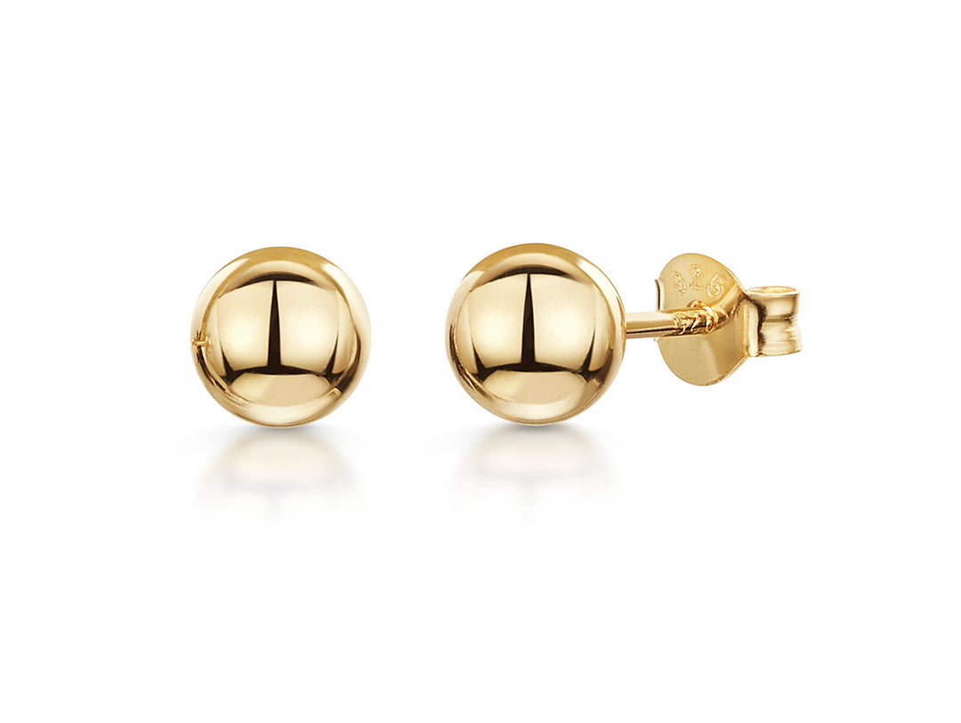 YELLOW GOLD STERLING SILVER  BALL STUD EARRINGS- Hypoallergenic