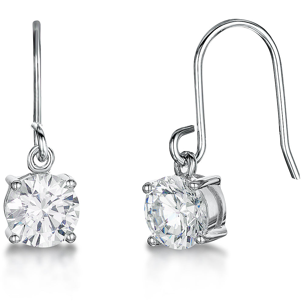 Sterling Silver Fishhook Drop Earring With 7mm Solitaire Cubic Zirconia JOOLS by Jenny Brown