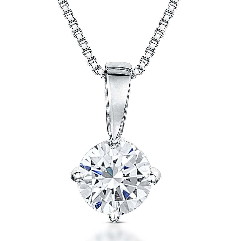 Sterling Silver Solitaire Pendant Brilliant Cut 1.3 Carat Solitaire White Cubic Zirconia Stone - JOOLS By Jenny Brown