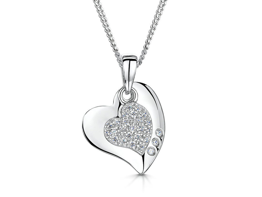 Sterling Silver Pave Heart Centre Pendant