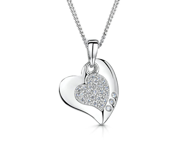 Sterling Silver Pave Heart Centre Pendant