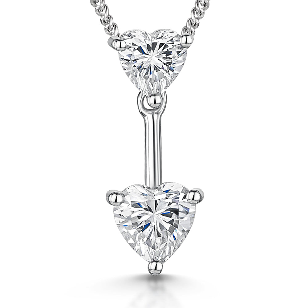 Sterling Silver Pendant With 2 Cubic Zirconia Hearts -JOOLS by Jenny Brown