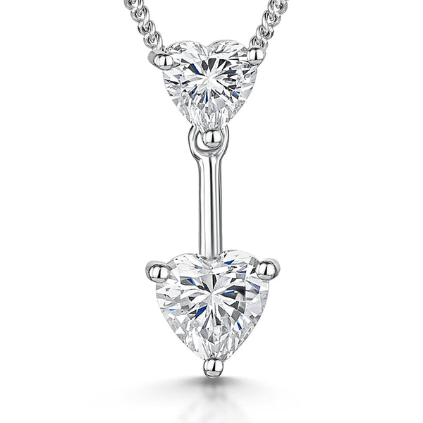 Sterling Silver Pendant With 2 Cubic Zirconia Hearts -JOOLS by Jenny Brown