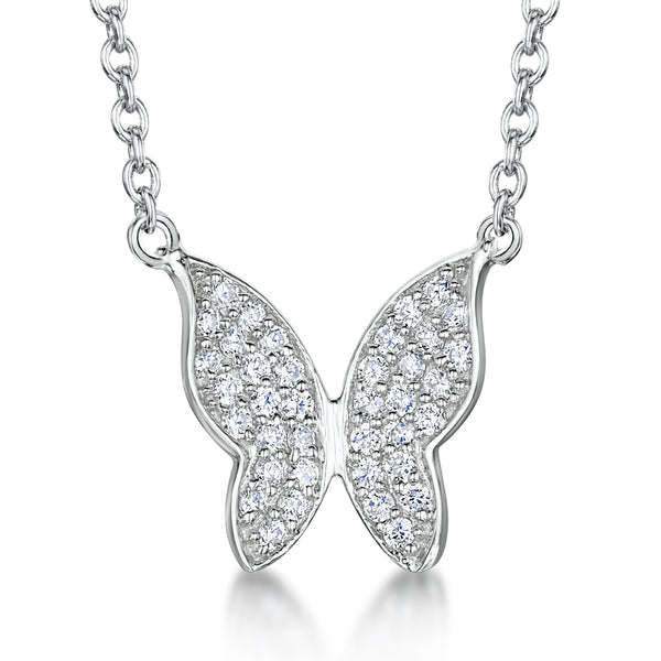 Sterling Silver Pave Set Delicate Butterfly On Fixed Chain JOOLS by Jenny Brown