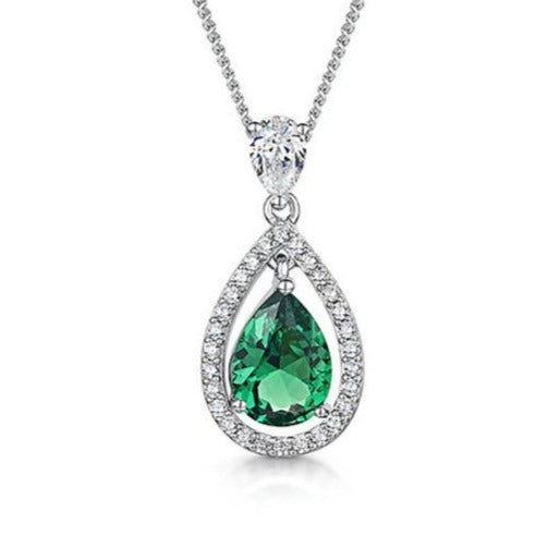 Sterling Silver Emerald Green Zirconia Teardrop Pendant Set With A Teardrop Bale JOOLS by Jenny Brown